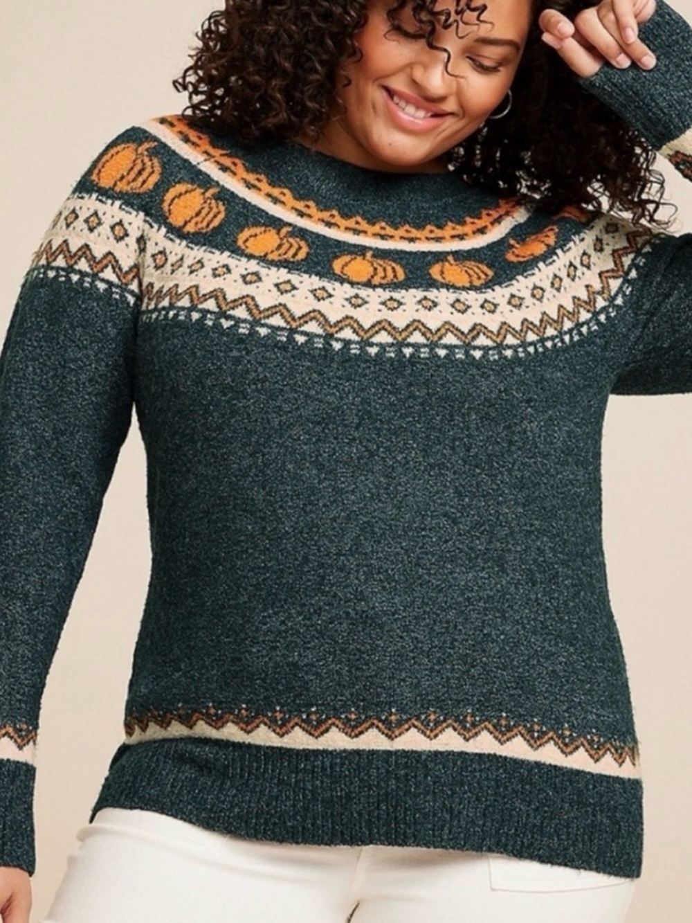 Maurices Pumpkin Fair Isle Sweater Women 3X‎ Green Knit Fall Boho Festive Top